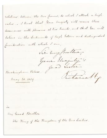 Victoria, Queen of the United Kingdom (1819-1901) Letter Signed to King Francis II of the Kingdom of the Two Sicilies.